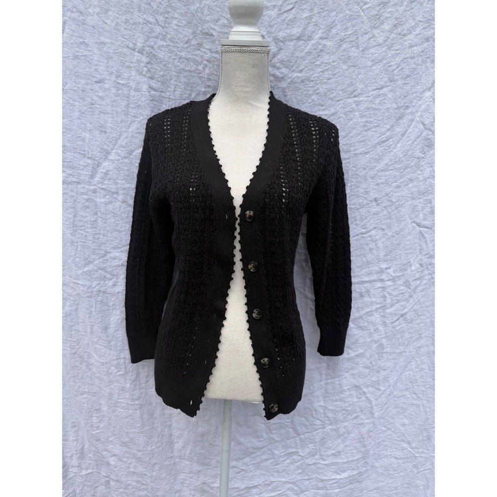 Wilfred Cardigan Women Black Pointelle Scallop Trim V-Neck Sweater 2XS